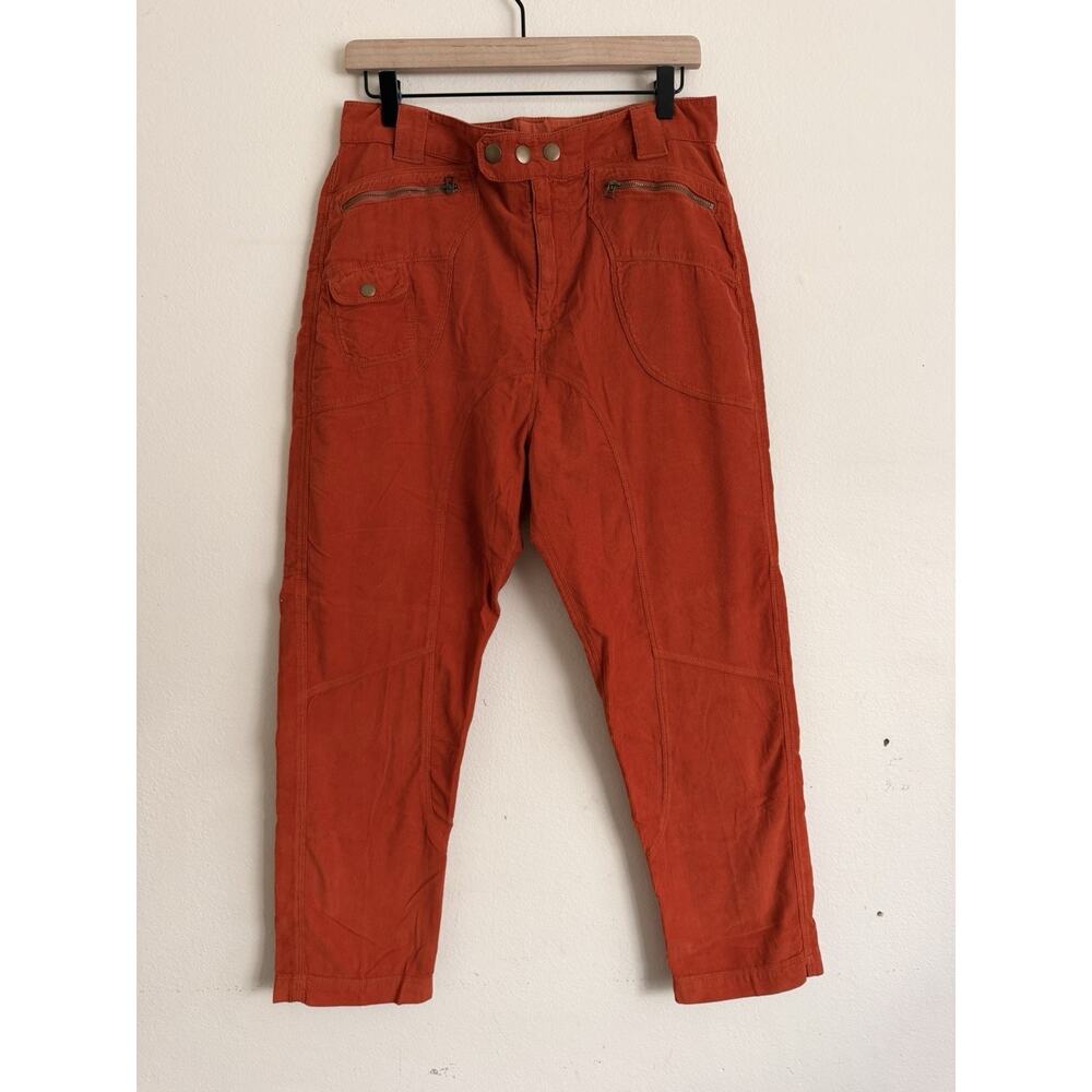 NWT Free People High Gear Moto Corduroy Pants Weeping Willow Olive Orange 8 Boho